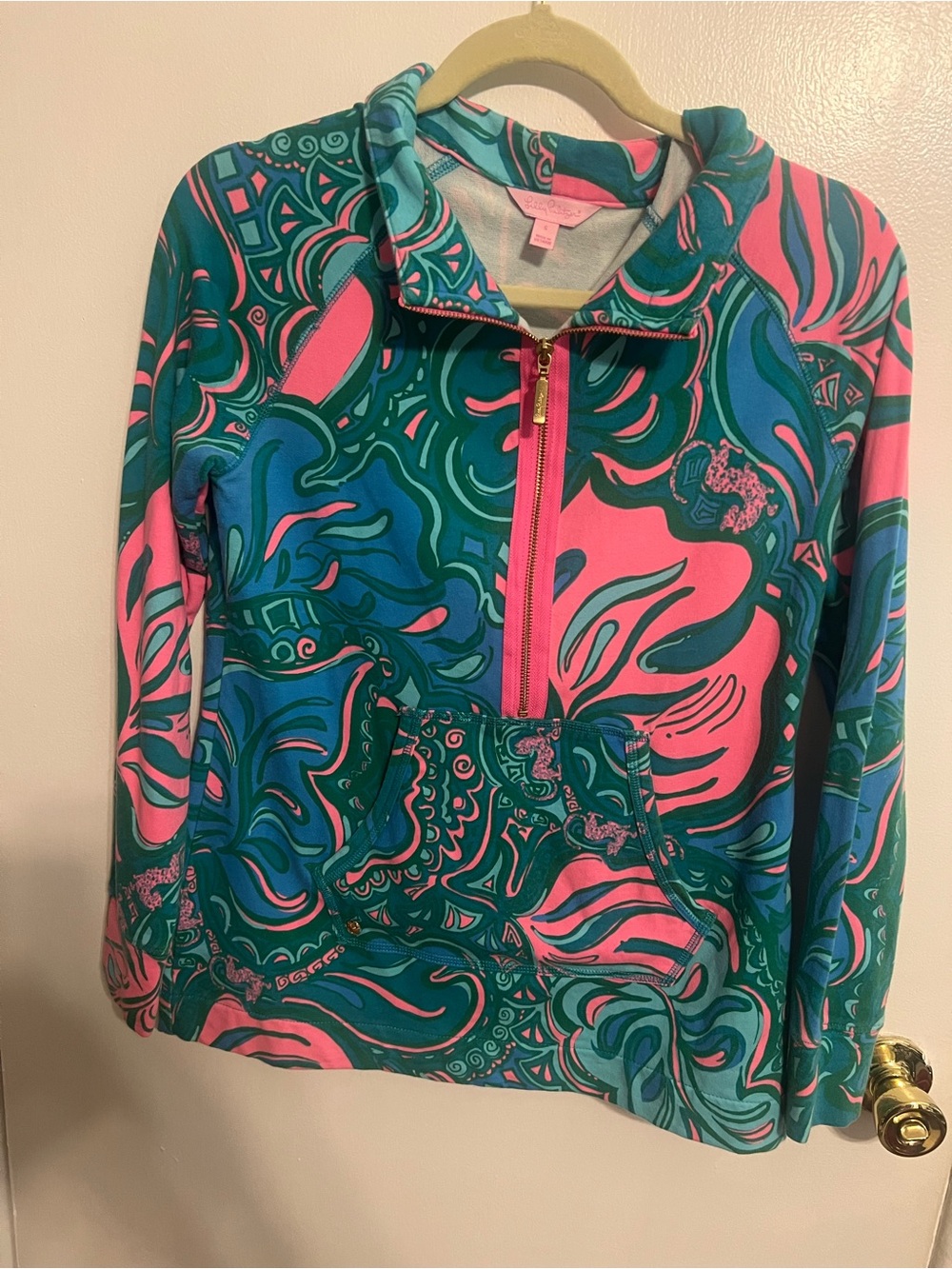 Lily Pulitzer Pink & Teal Half-Zip Pullover Top with Front Pocket